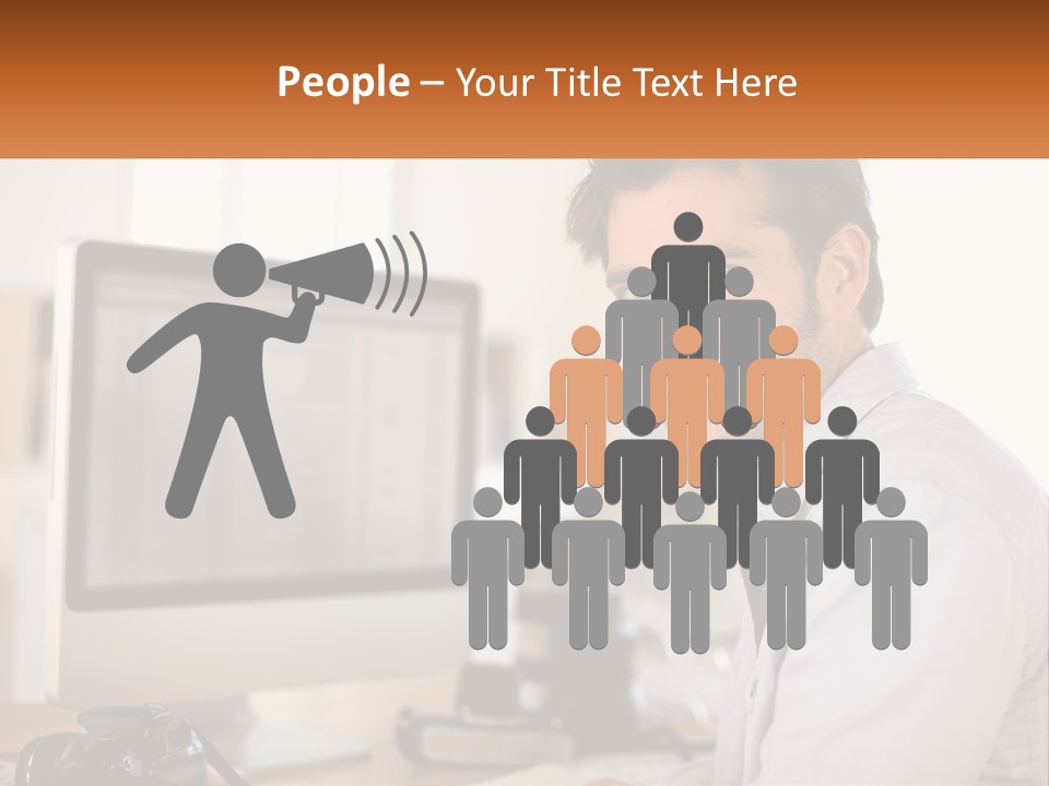 A Man Sitting At A Desk In Front Of A Computer PowerPoint Template