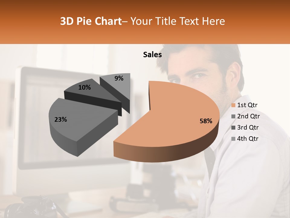 A Man Sitting At A Desk In Front Of A Computer PowerPoint Template