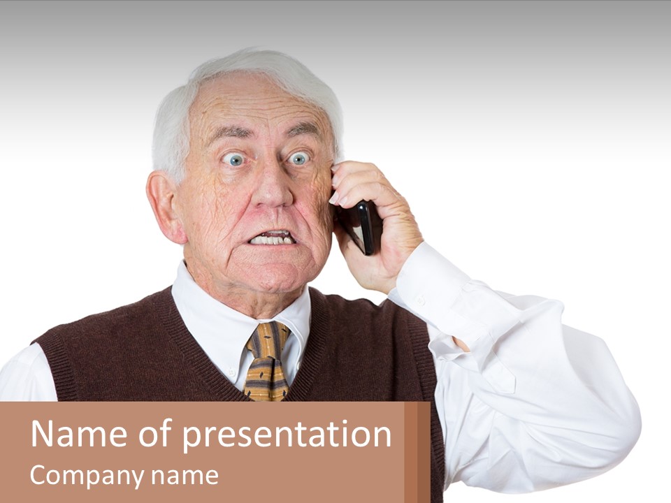An Elderly Man Talking On A Cell Phone PowerPoint Template