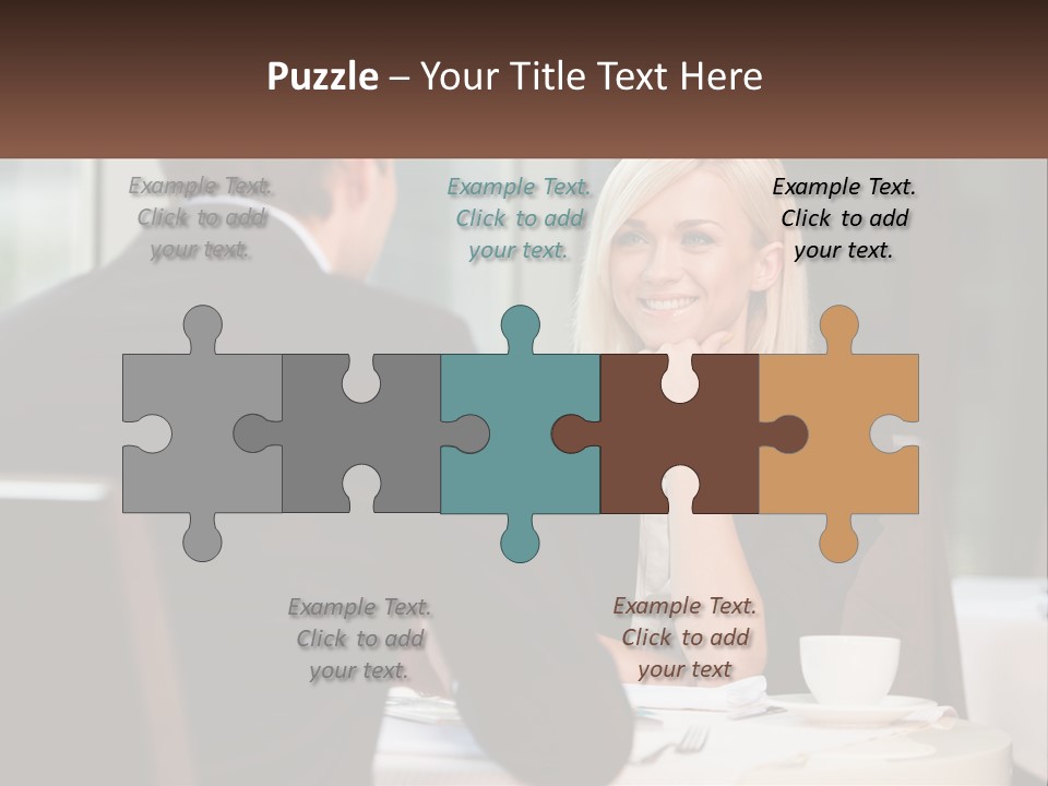 A Man And Woman Sitting At A Table Talking PowerPoint Template