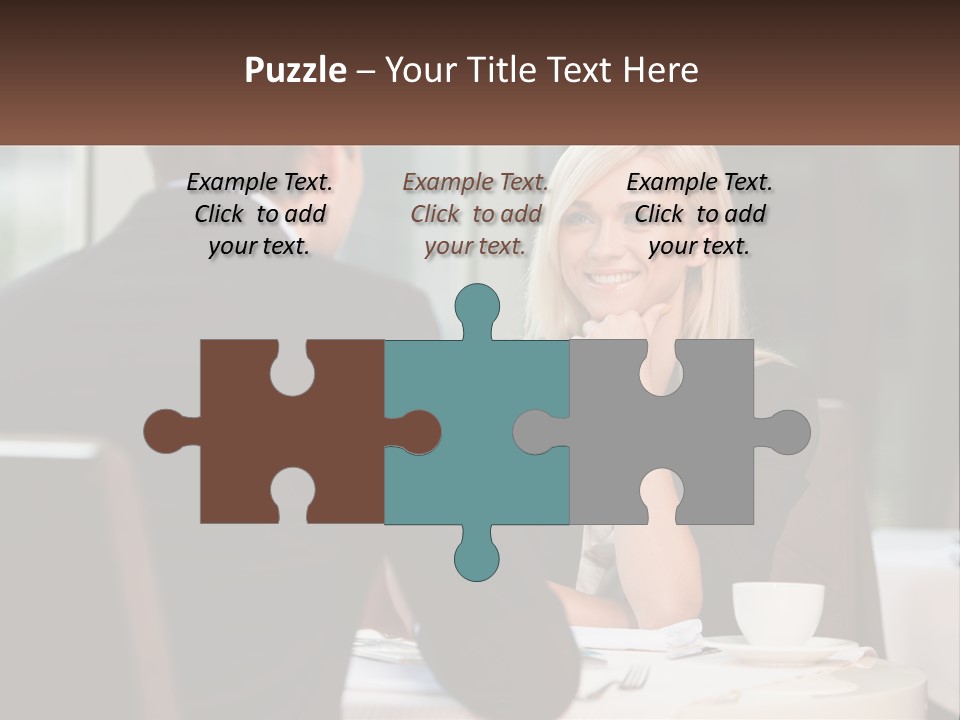 A Man And Woman Sitting At A Table Talking PowerPoint Template