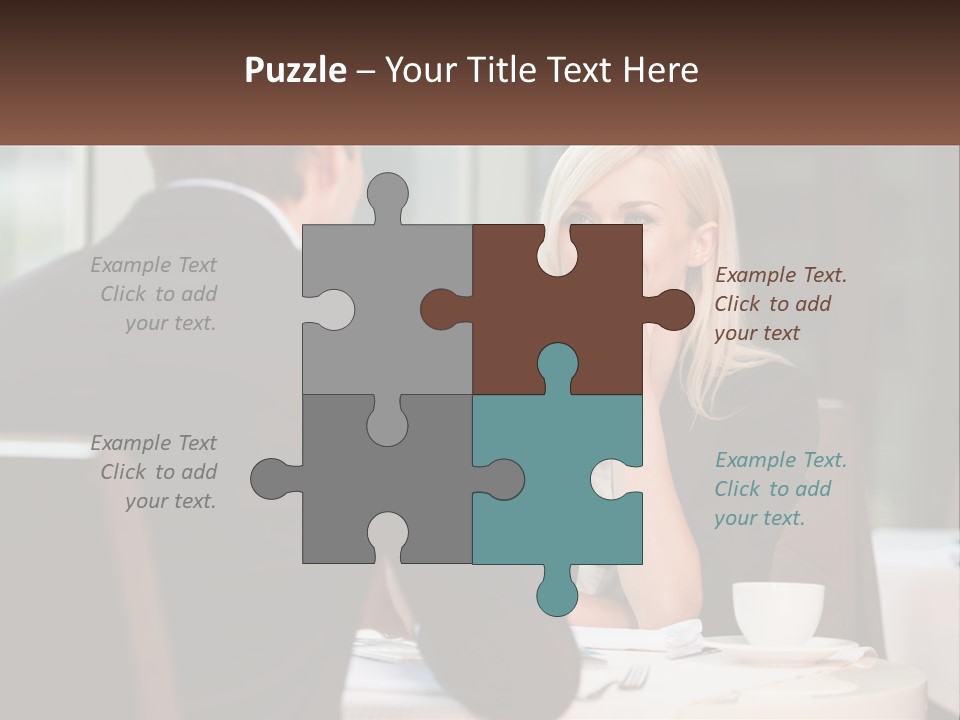 A Man And Woman Sitting At A Table Talking PowerPoint Template