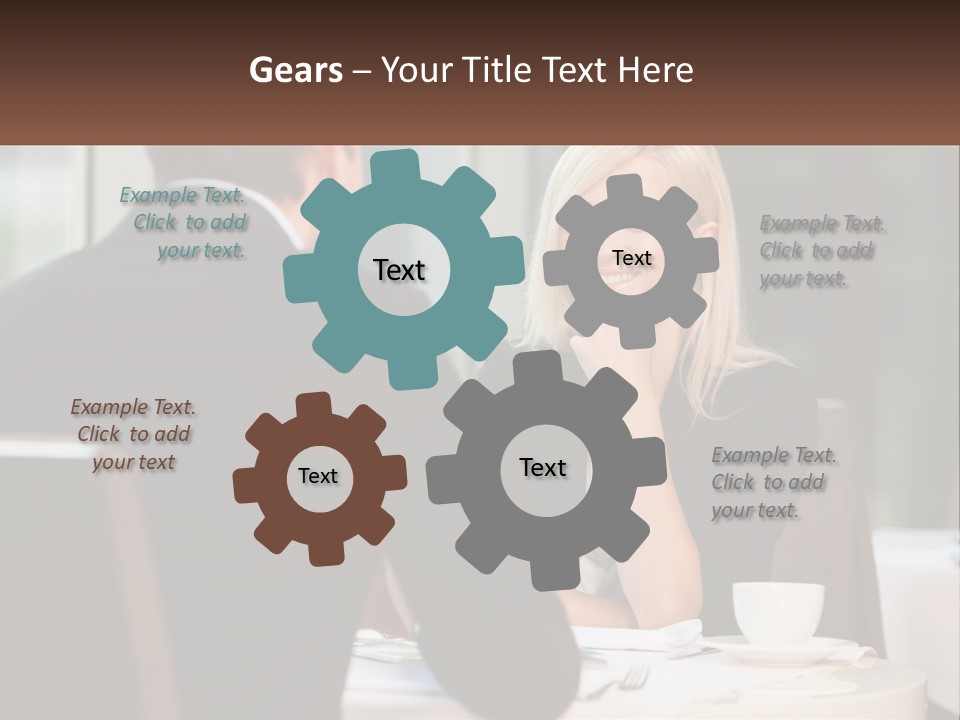 A Man And Woman Sitting At A Table Talking PowerPoint Template