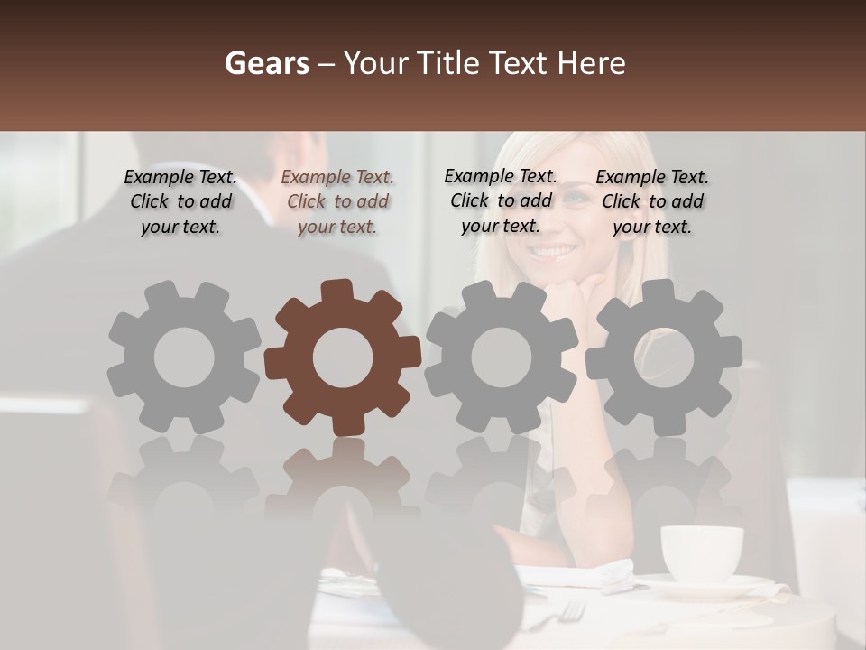 A Man And Woman Sitting At A Table Talking PowerPoint Template