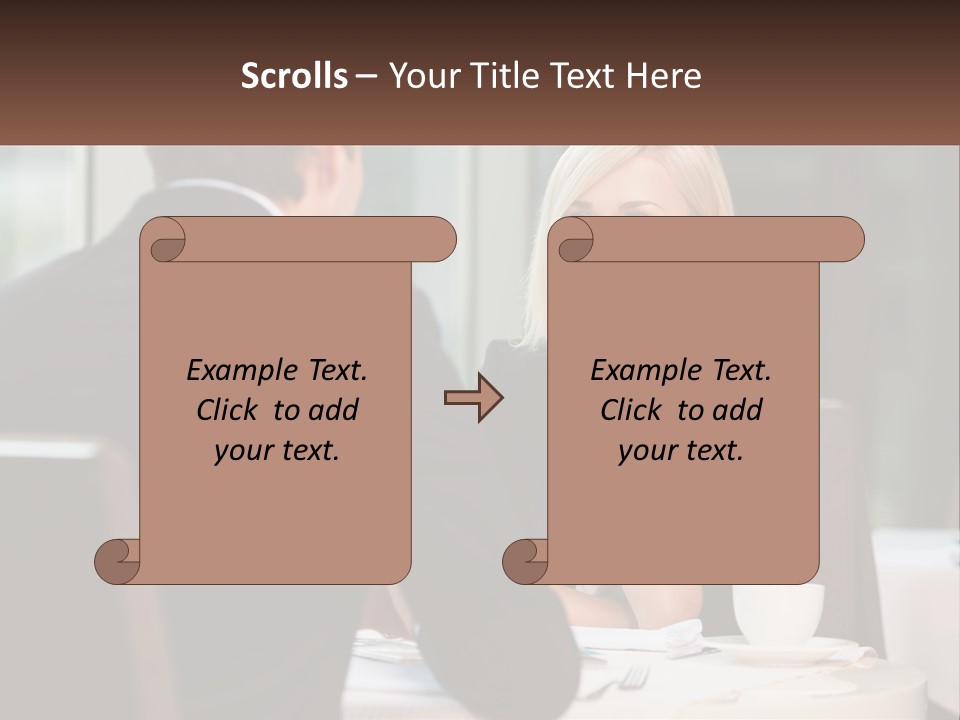 A Man And Woman Sitting At A Table Talking PowerPoint Template