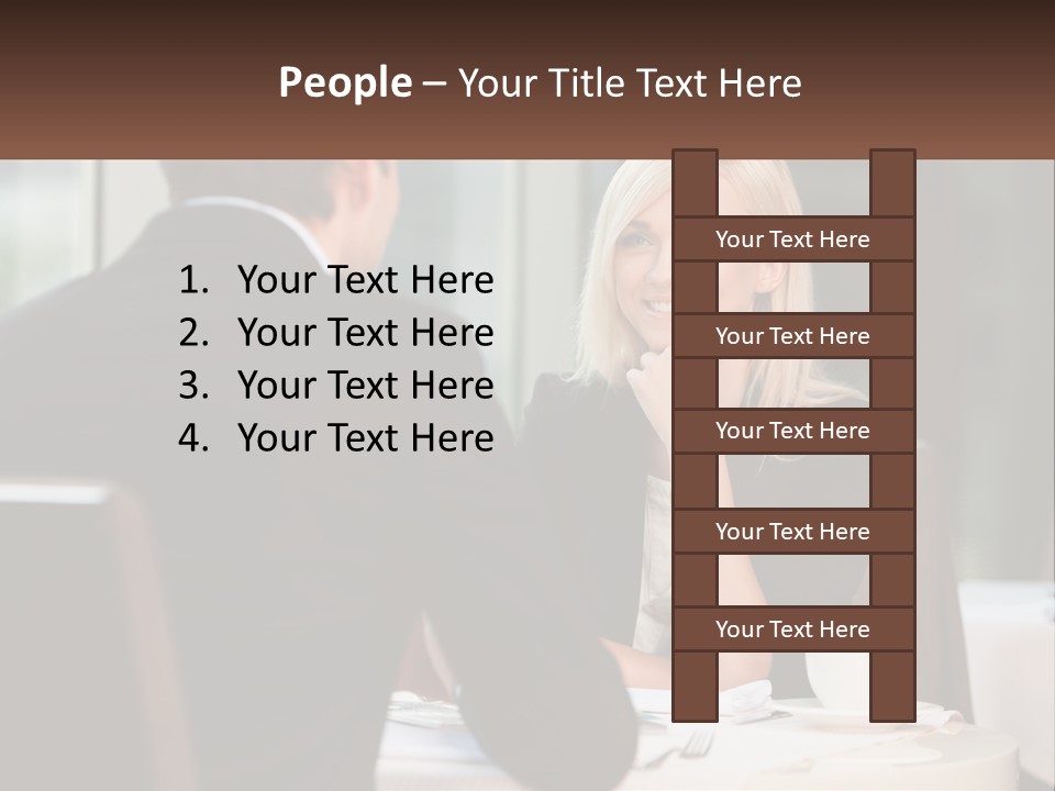 A Man And Woman Sitting At A Table Talking PowerPoint Template