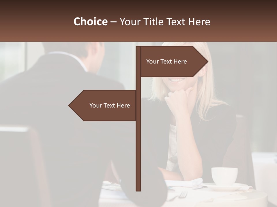 A Man And Woman Sitting At A Table Talking PowerPoint Template