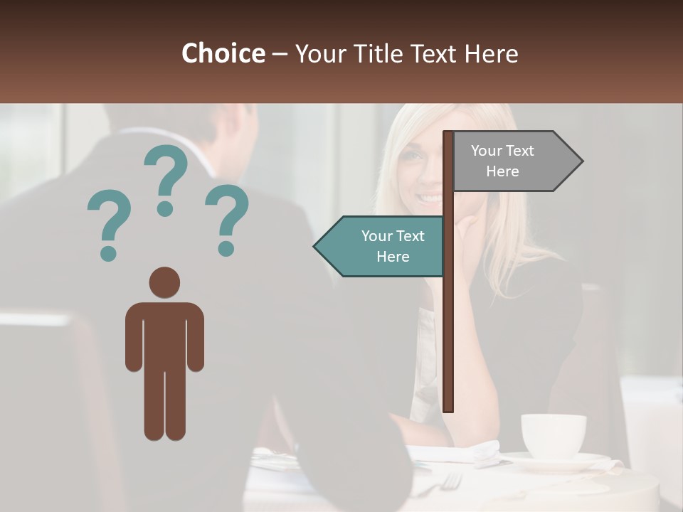 A Man And Woman Sitting At A Table Talking PowerPoint Template