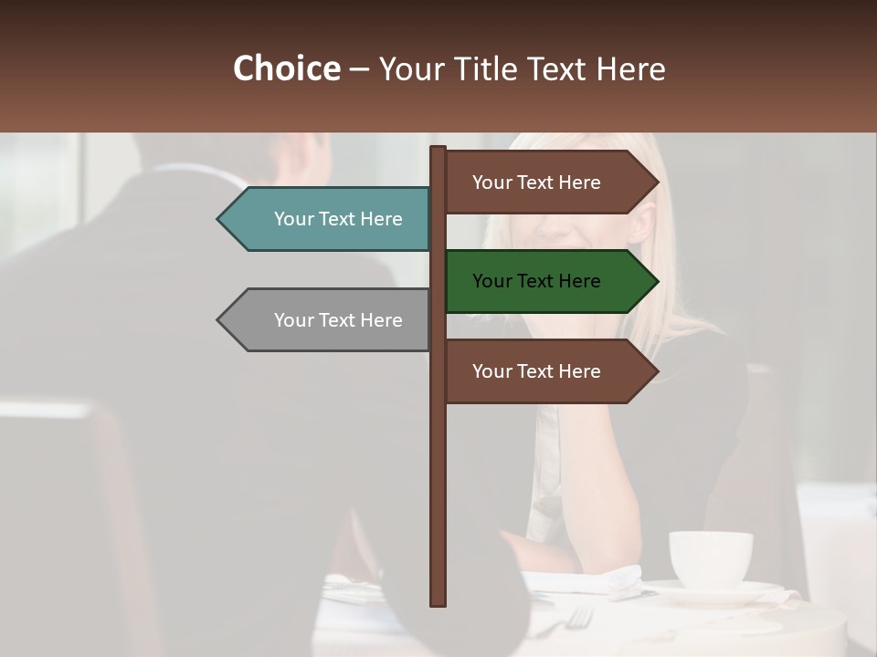 A Man And Woman Sitting At A Table Talking PowerPoint Template