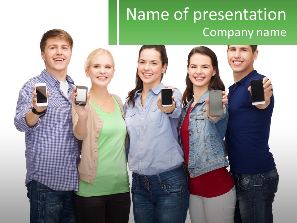 A Group Of People Holding Up Cell Phones PowerPoint Template
