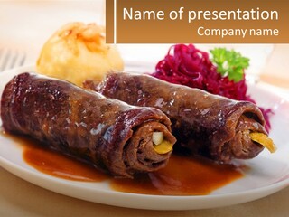 A Plate Of Food With Meat And Vegetables On It PowerPoint Template