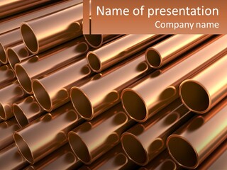A Group Of Metal Pipes With The Name Of The Company PowerPoint Template
