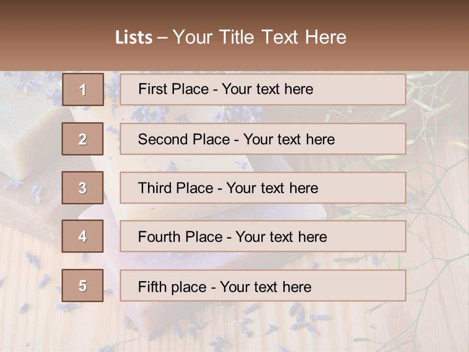 Soaps With Lavender Flowers On A Wooden Table PowerPoint Template