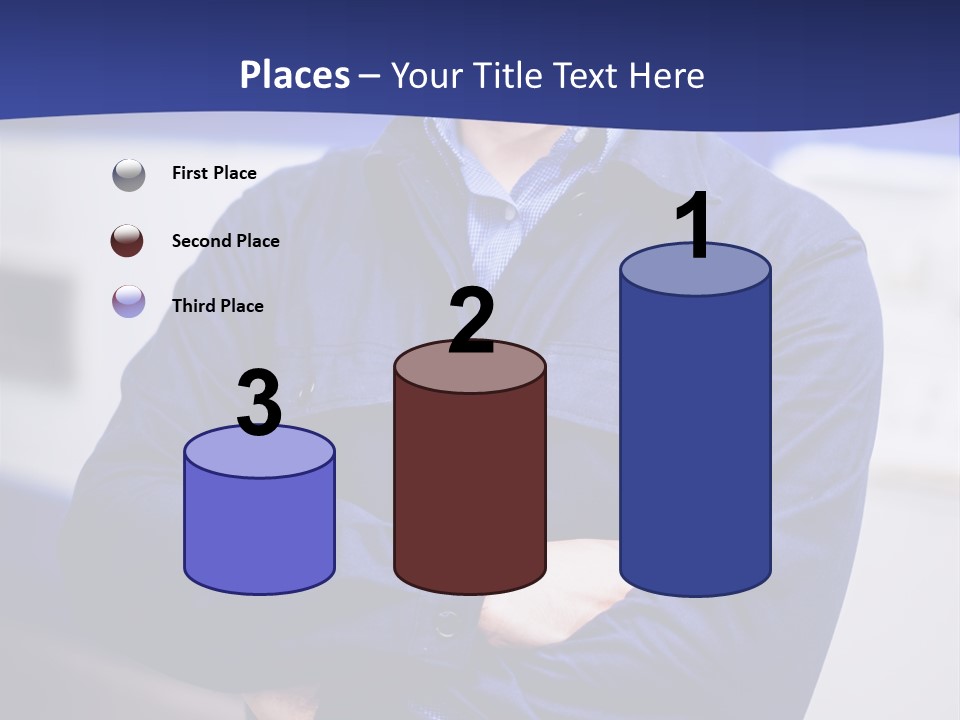 A Man In A Blue Uniform Is Standing With His Arms Crossed PowerPoint Template