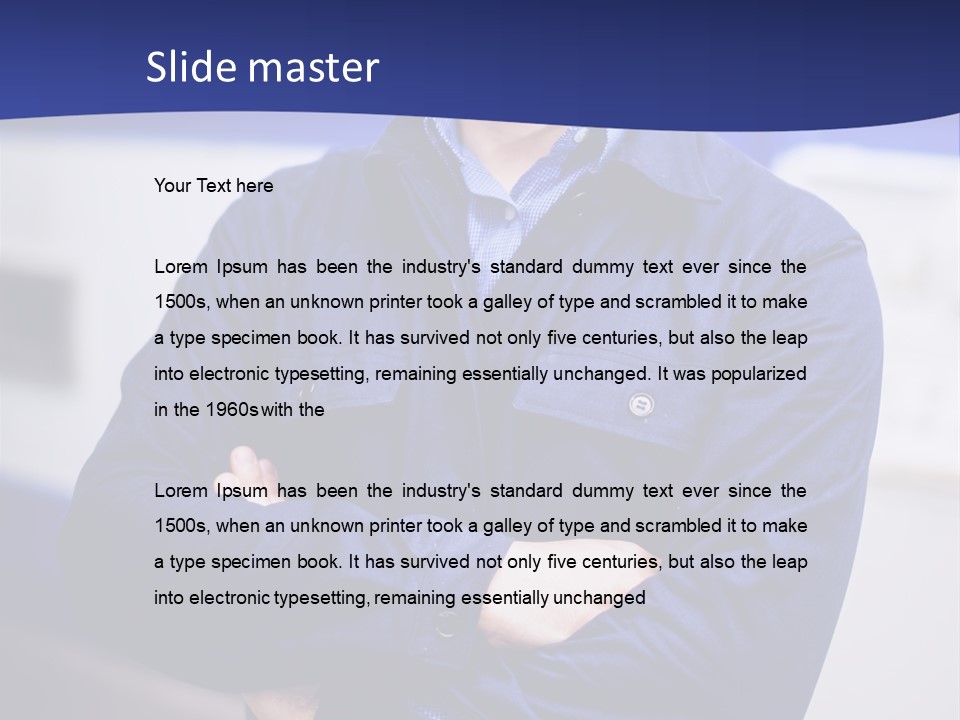 A Man In A Blue Uniform Is Standing With His Arms Crossed PowerPoint Template