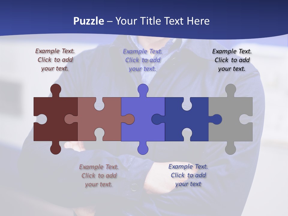 A Man In A Blue Uniform Is Standing With His Arms Crossed PowerPoint Template