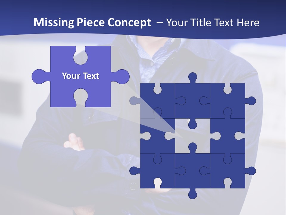 A Man In A Blue Uniform Is Standing With His Arms Crossed PowerPoint Template