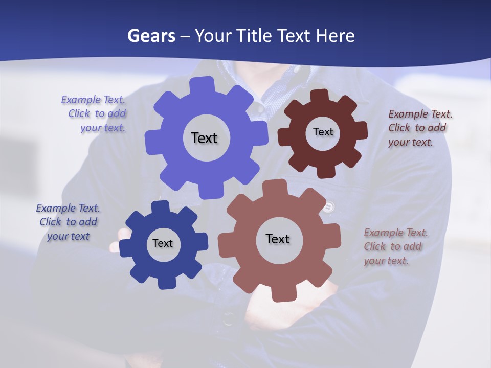 A Man In A Blue Uniform Is Standing With His Arms Crossed PowerPoint Template