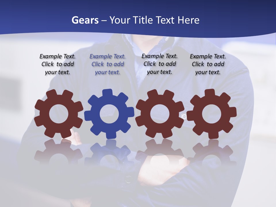 A Man In A Blue Uniform Is Standing With His Arms Crossed PowerPoint Template