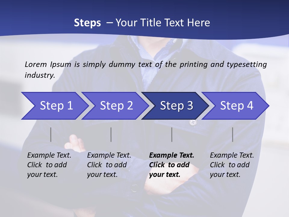 A Man In A Blue Uniform Is Standing With His Arms Crossed PowerPoint Template