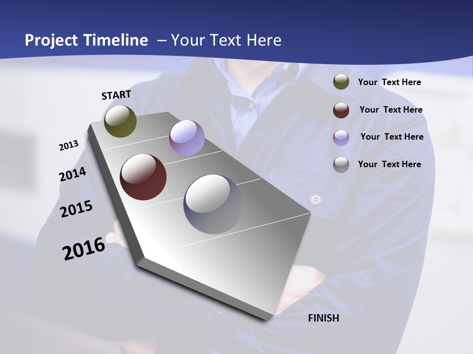 A Man In A Blue Uniform Is Standing With His Arms Crossed PowerPoint Template