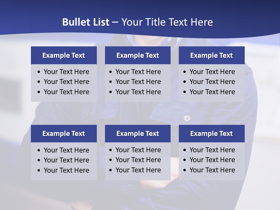 A Man In A Blue Uniform Is Standing With His Arms Crossed PowerPoint Template