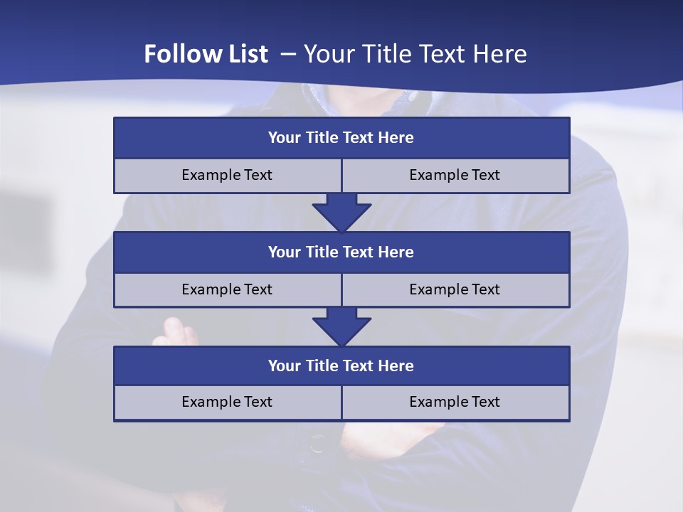 A Man In A Blue Uniform Is Standing With His Arms Crossed PowerPoint Template