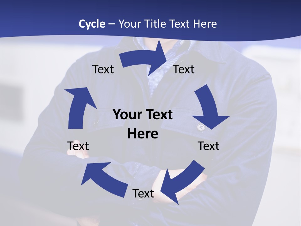 A Man In A Blue Uniform Is Standing With His Arms Crossed PowerPoint Template