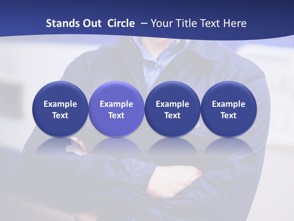 A Man In A Blue Uniform Is Standing With His Arms Crossed PowerPoint Template