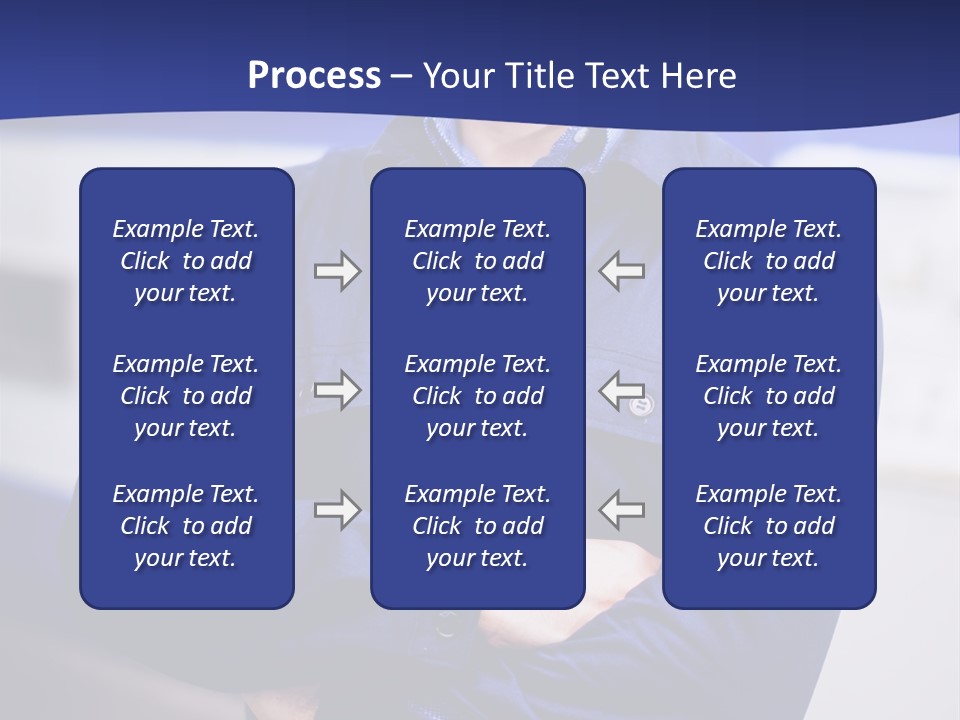 A Man In A Blue Uniform Is Standing With His Arms Crossed PowerPoint Template