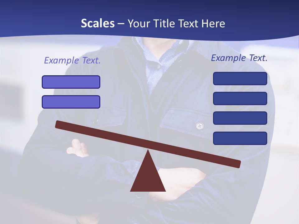 A Man In A Blue Uniform Is Standing With His Arms Crossed PowerPoint Template