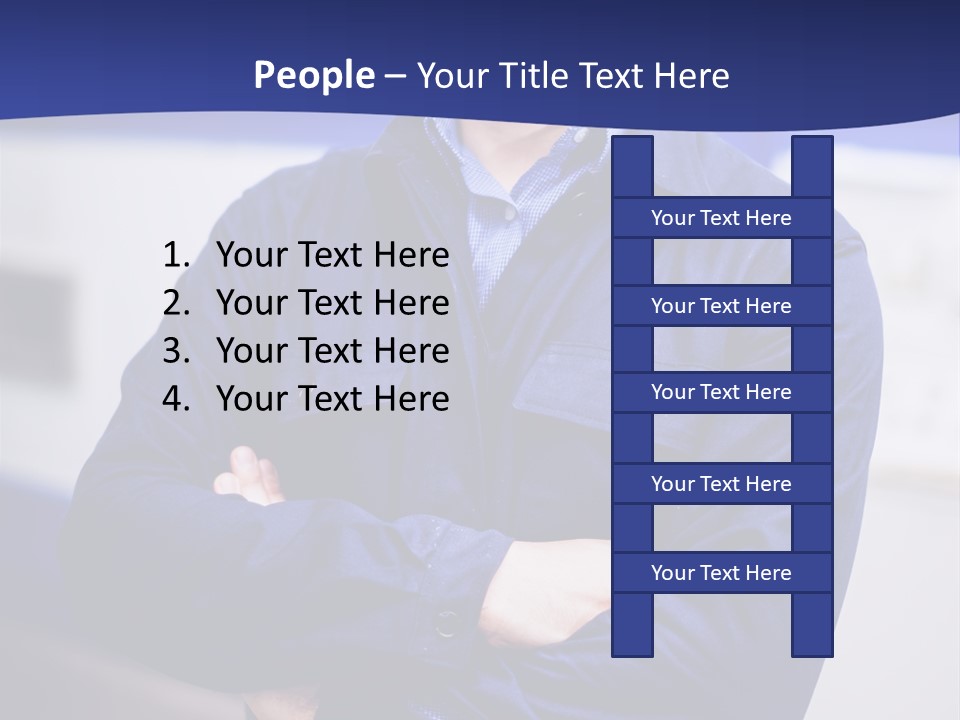 A Man In A Blue Uniform Is Standing With His Arms Crossed PowerPoint Template