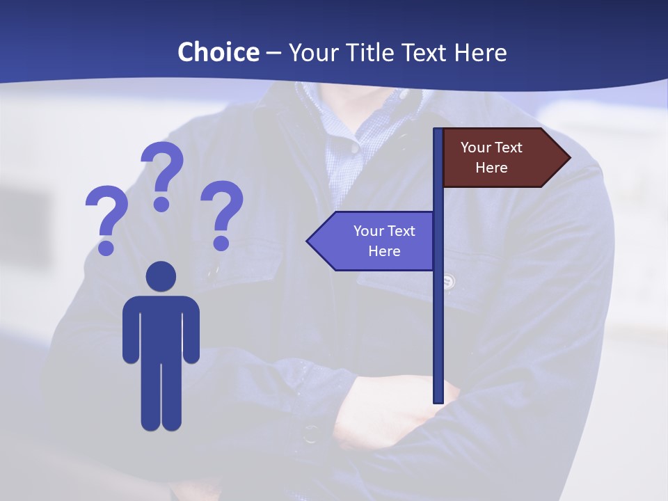 A Man In A Blue Uniform Is Standing With His Arms Crossed PowerPoint Template