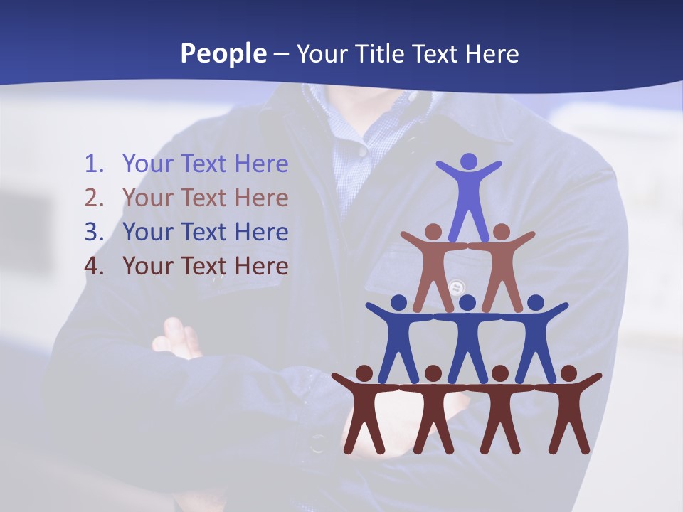 A Man In A Blue Uniform Is Standing With His Arms Crossed PowerPoint Template