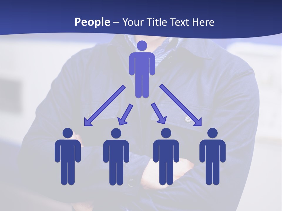 A Man In A Blue Uniform Is Standing With His Arms Crossed PowerPoint Template