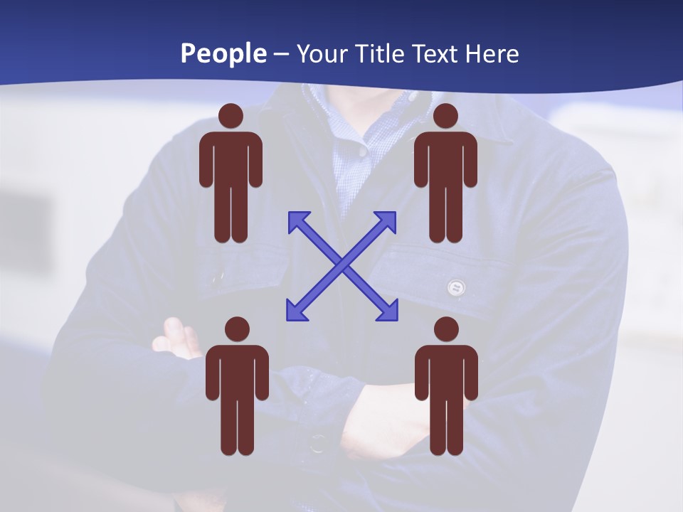 A Man In A Blue Uniform Is Standing With His Arms Crossed PowerPoint Template