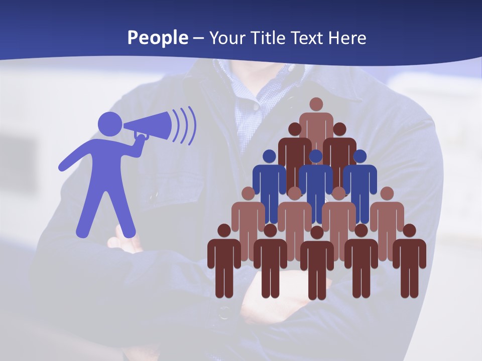 A Man In A Blue Uniform Is Standing With His Arms Crossed PowerPoint Template