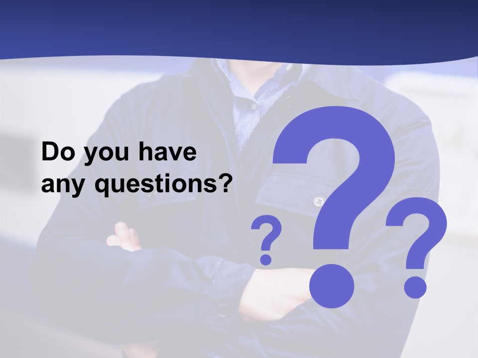 A Man In A Blue Uniform Is Standing With His Arms Crossed PowerPoint Template