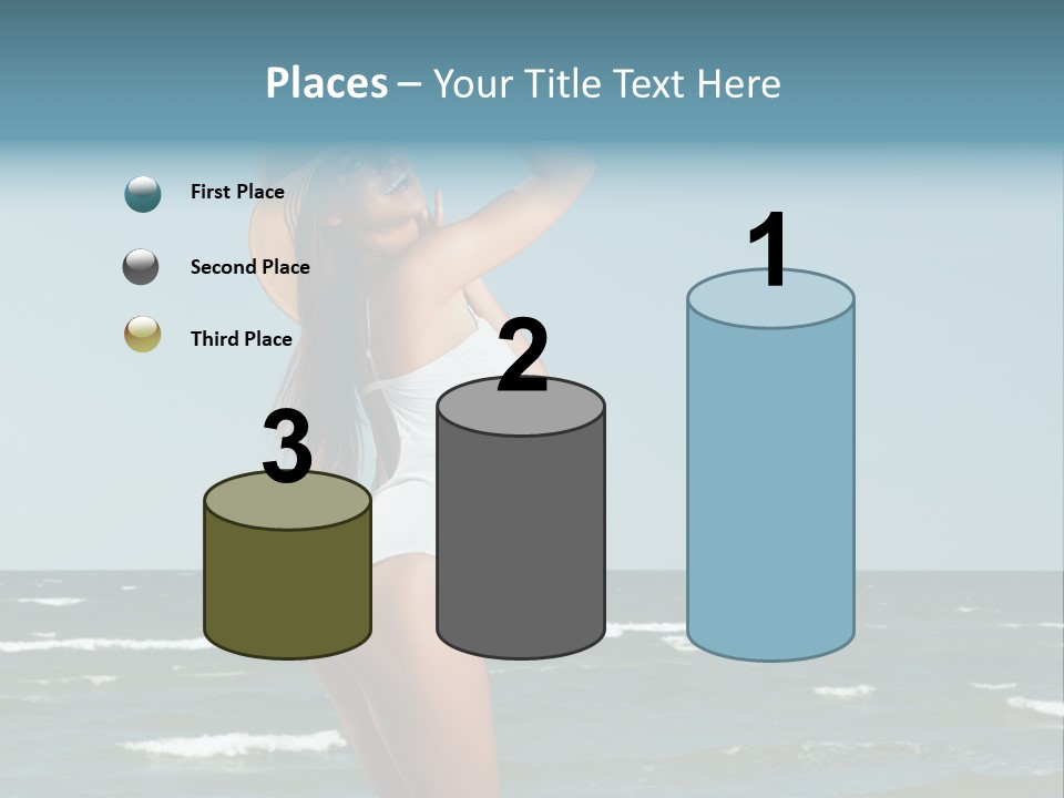 A Woman In A White Dress And Hat On The Beach PowerPoint Template