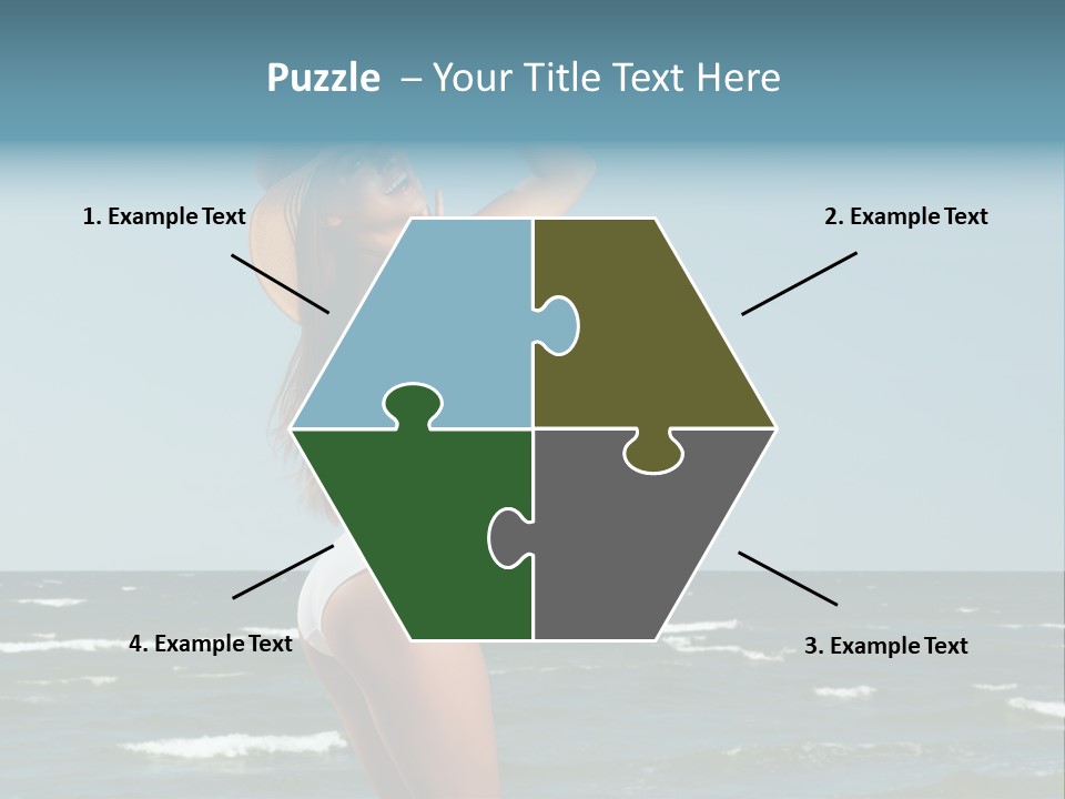 A Woman In A White Dress And Hat On The Beach PowerPoint Template