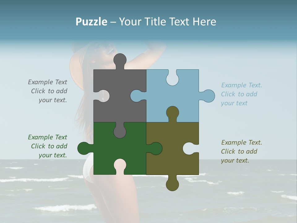 A Woman In A White Dress And Hat On The Beach PowerPoint Template