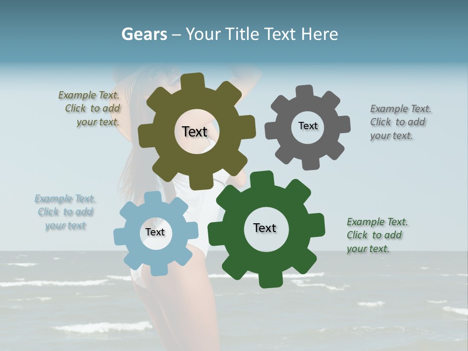 A Woman In A White Dress And Hat On The Beach PowerPoint Template