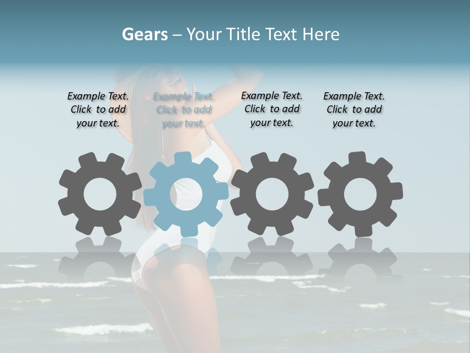 A Woman In A White Dress And Hat On The Beach PowerPoint Template