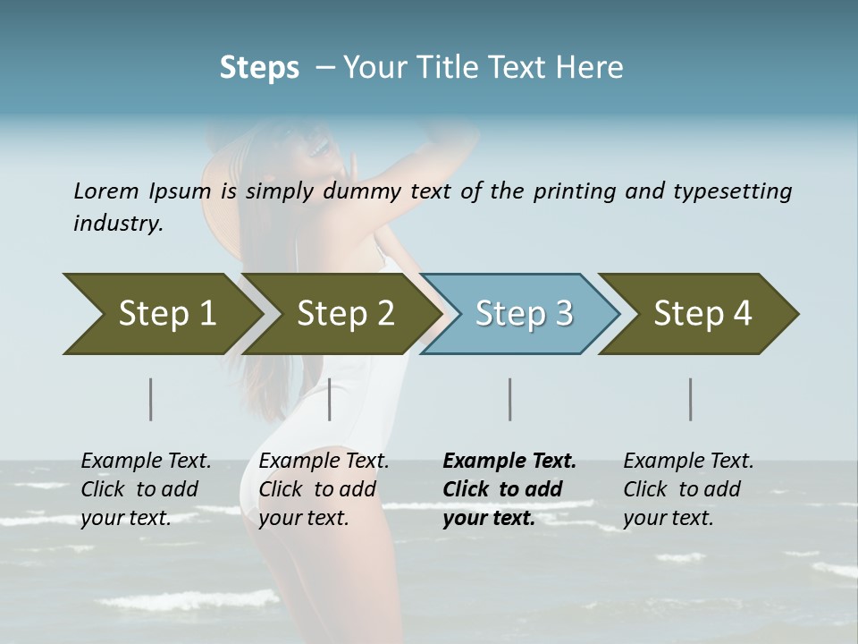 A Woman In A White Dress And Hat On The Beach PowerPoint Template