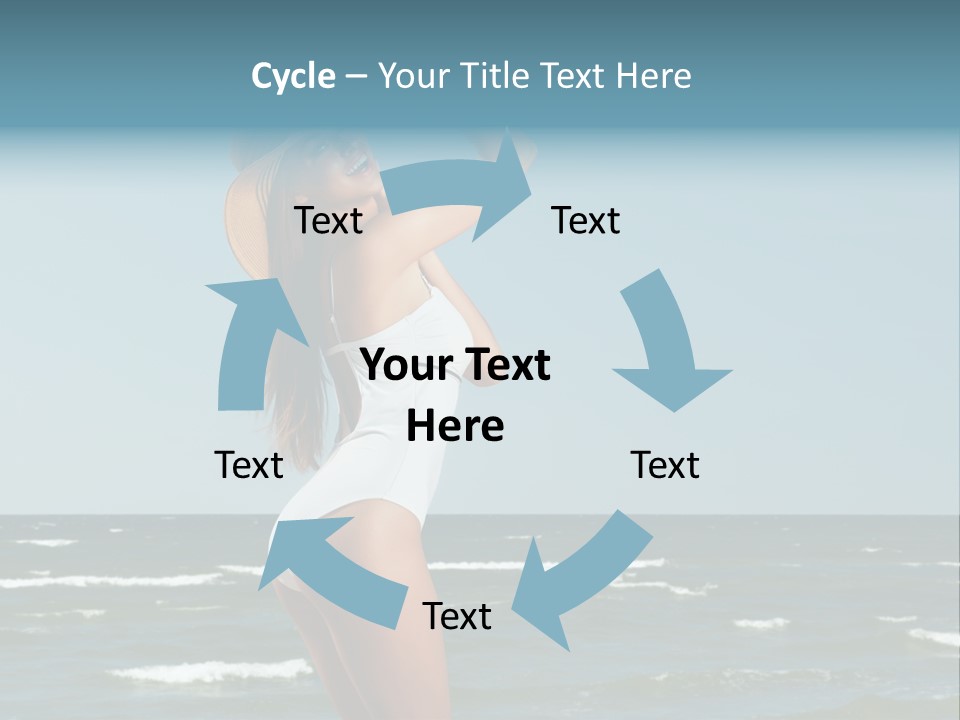 A Woman In A White Dress And Hat On The Beach PowerPoint Template