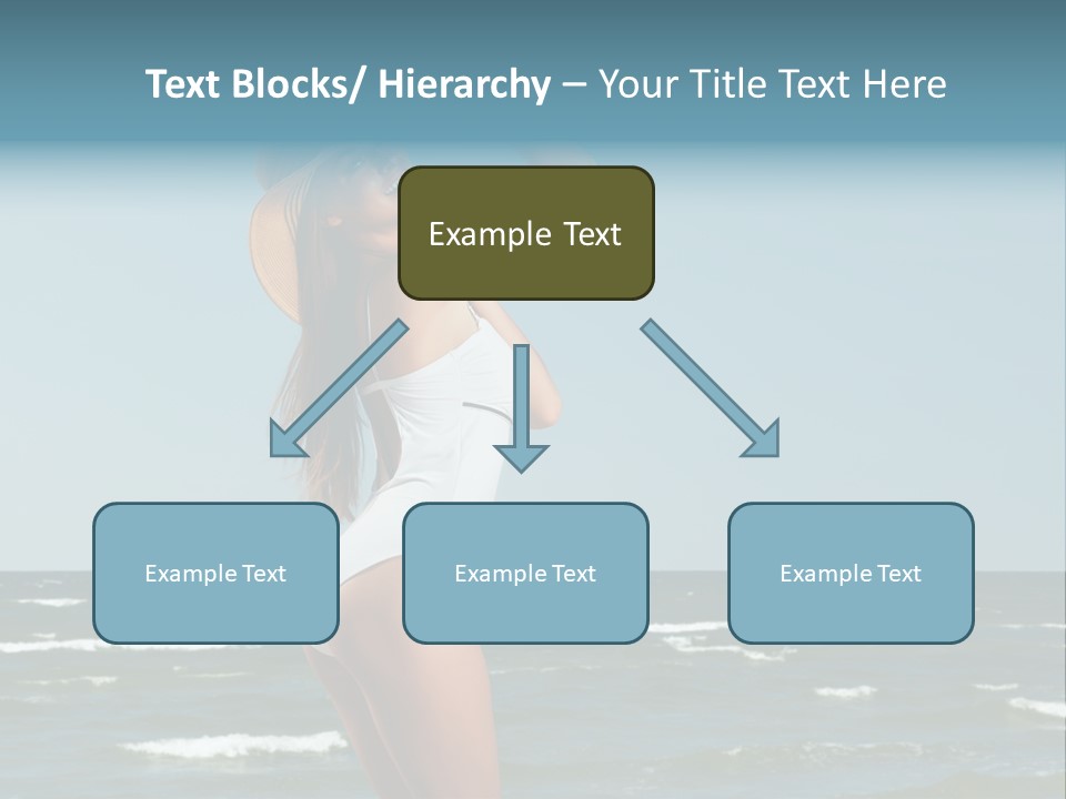 A Woman In A White Dress And Hat On The Beach PowerPoint Template