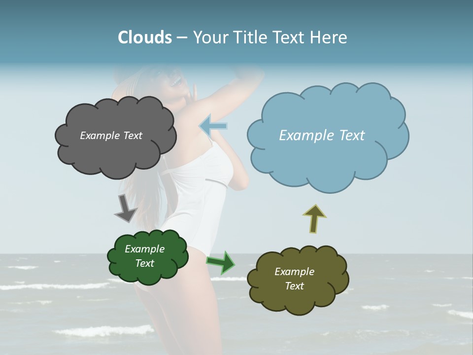 A Woman In A White Dress And Hat On The Beach PowerPoint Template