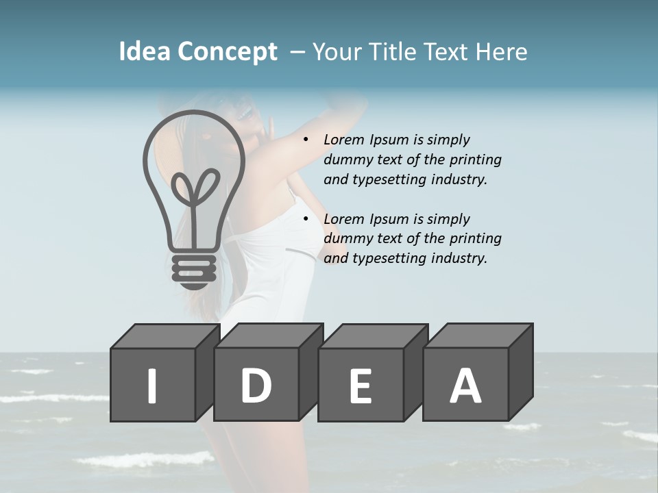 A Woman In A White Dress And Hat On The Beach PowerPoint Template