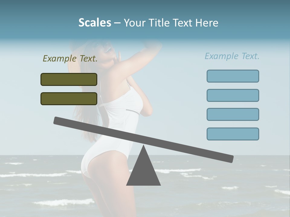 A Woman In A White Dress And Hat On The Beach PowerPoint Template