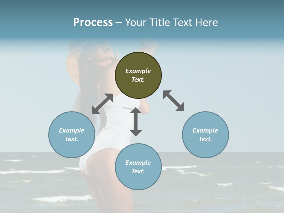 A Woman In A White Dress And Hat On The Beach PowerPoint Template